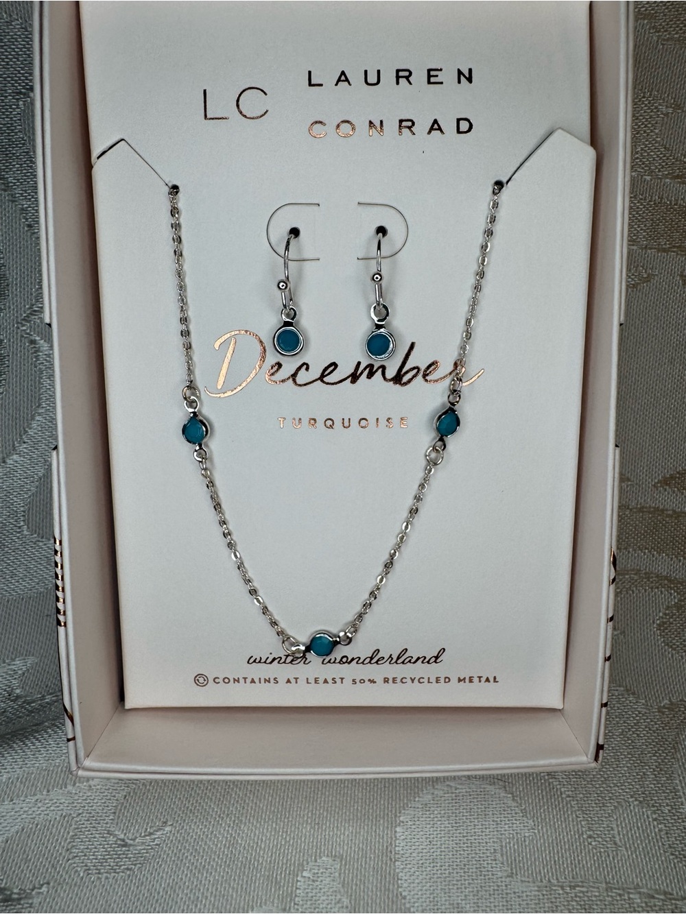 New LC Lauren Conrad December Turquoise Silver-Tone Necklace & Earring Set